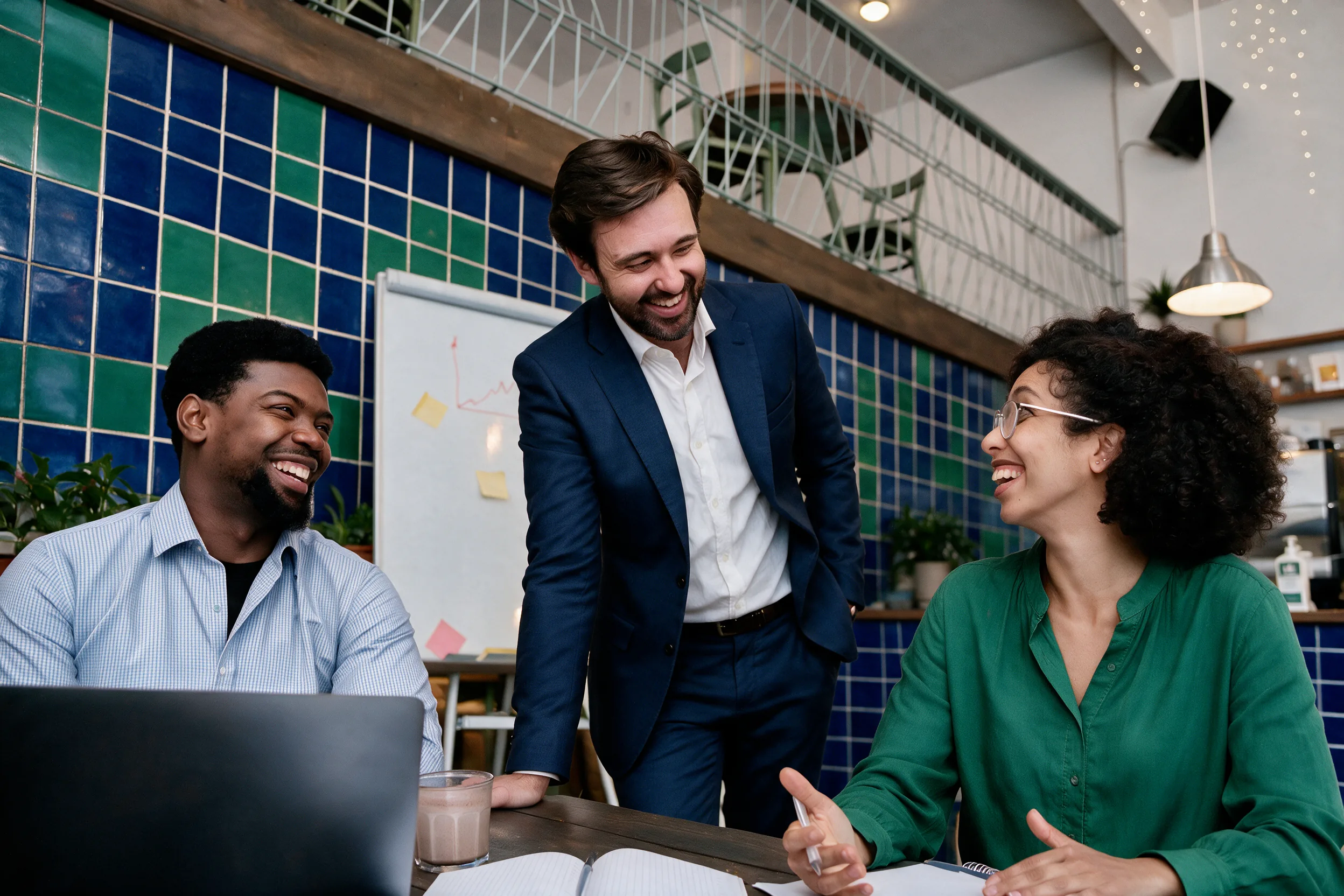 Equipo reunido para seguir indicadores de marketing y ventas